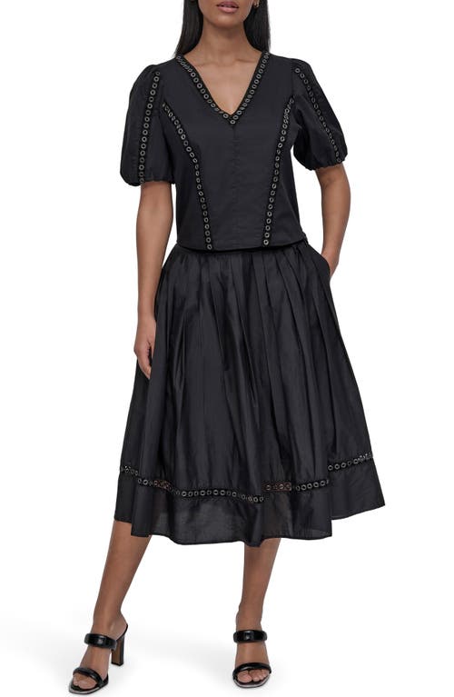 Dkny Puff Sleeve Grommet Detail Cotton Voile Shirt In Black