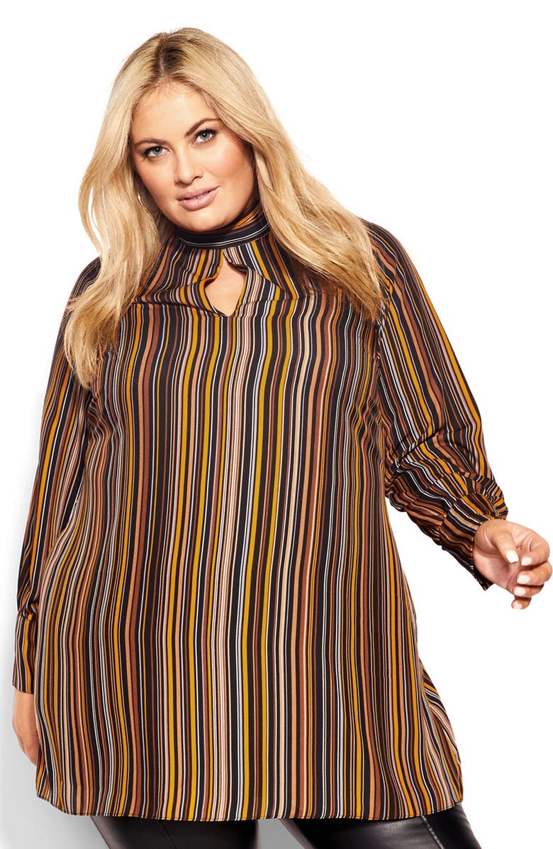 City Chic Tie Back Tunic Top, Alternate, color, Stripe
