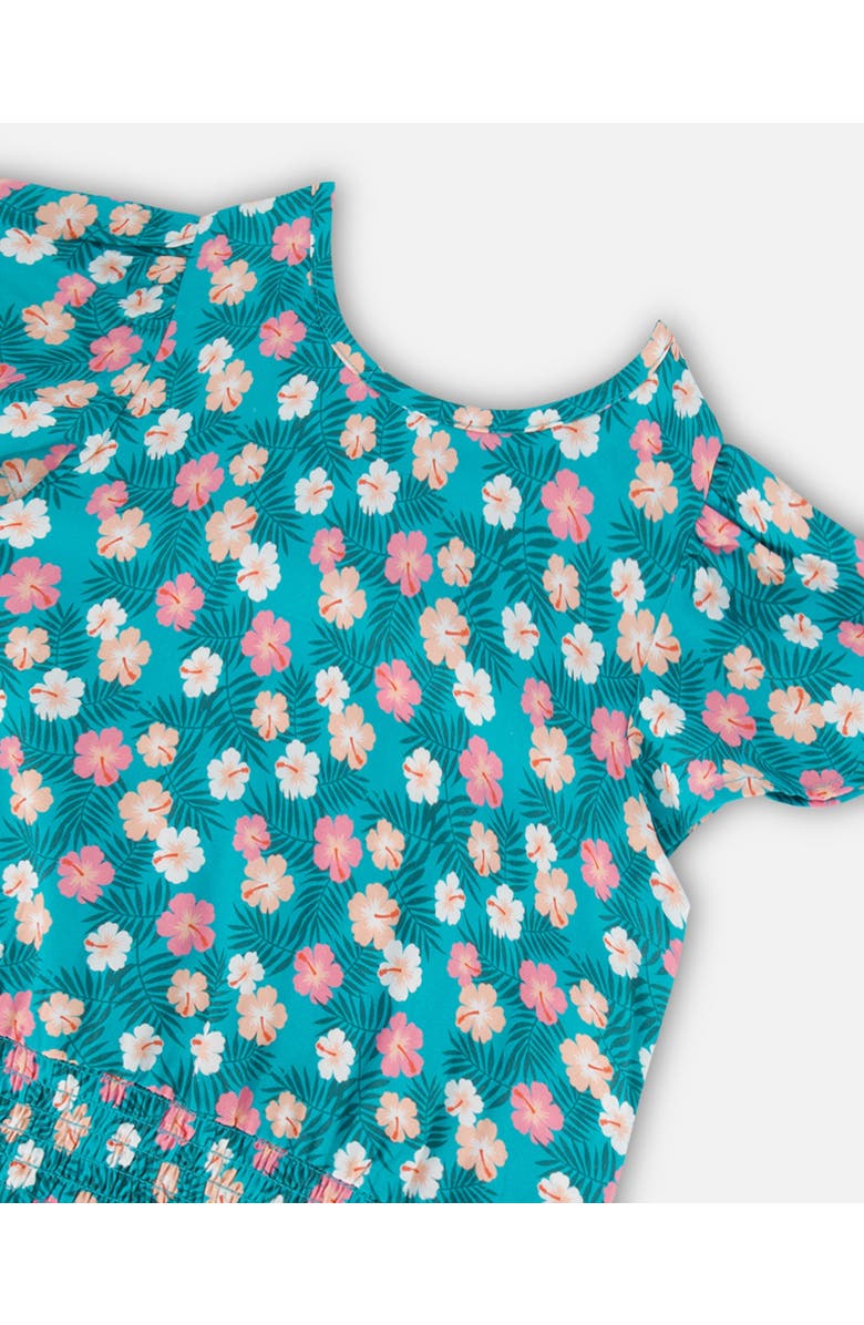 Deux par Deux Girl's Smocked Waist Viscose Blouse Turquoise, Alternate, color, 