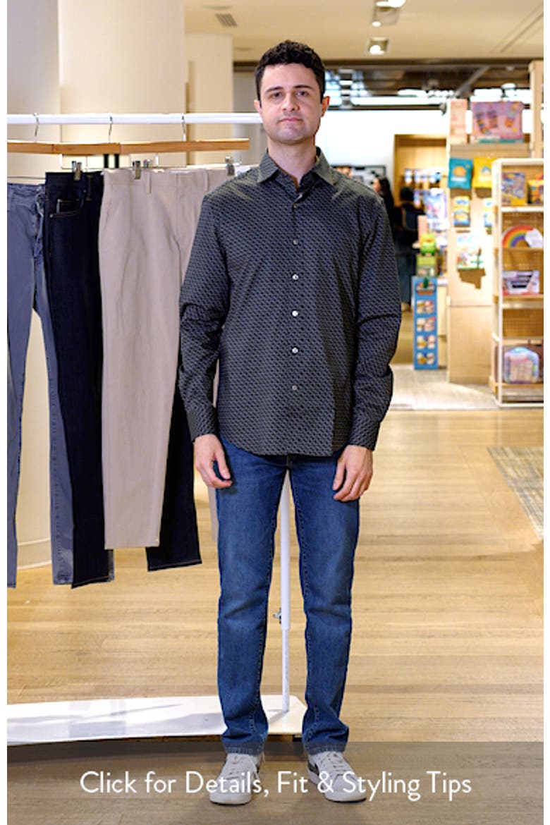 Axel Shaped Fit Basketweave Print Stretch Button-Up Shirt video