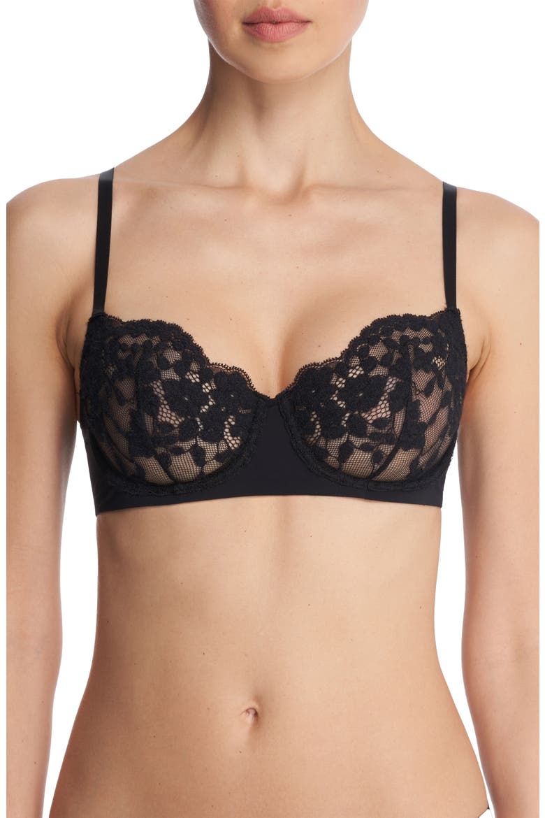 Plush Romance Lace Underwire Balconette Bra, Main, color, BLACK