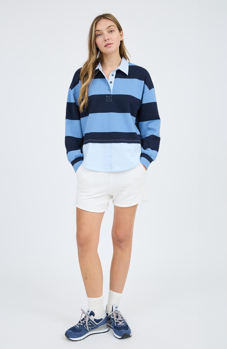 Blu Pepper Stripe Long Sleeve Layered Rugby Polo, Alternate, color, Navy