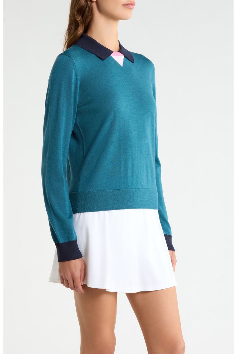 Colorblock Merino Wool Sweater Polo, Alternate, color, MARINE TEAL