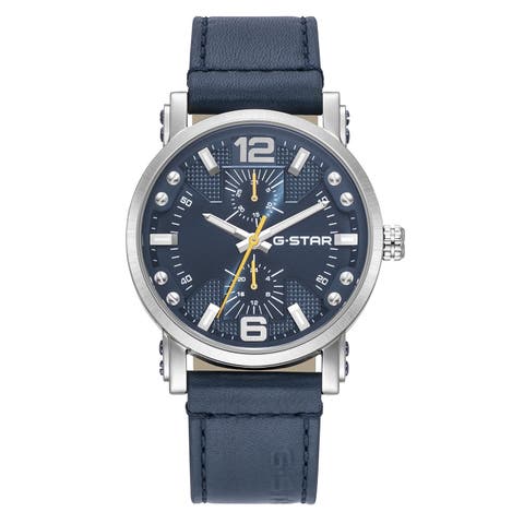 Rovic - 42mm, Blue Dial, Blue Leather Strap Watch