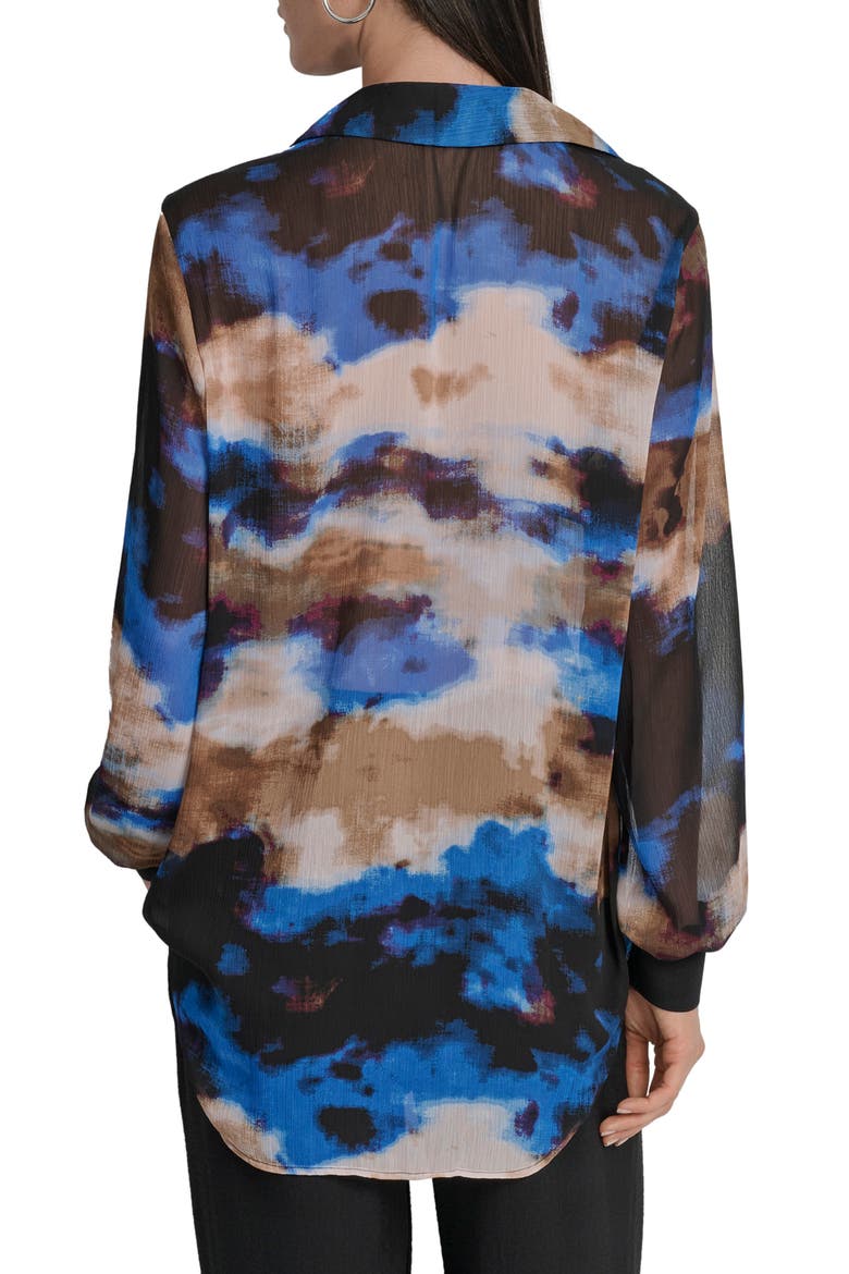 Floral Print Long Sleeve Chiffon Shirt, Alternate, color, CLOUDED INKBLOT