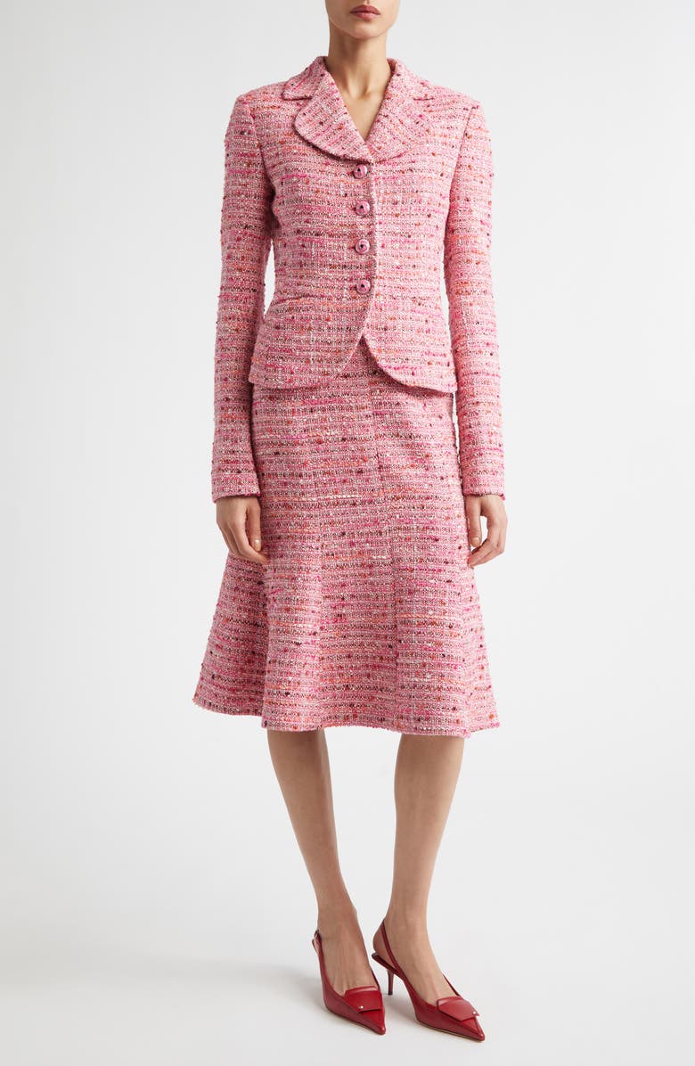 ST. JOHN Provence Cap Sleeve Tweed Dress, Alternate, color, Peony / Deep Coral Multi