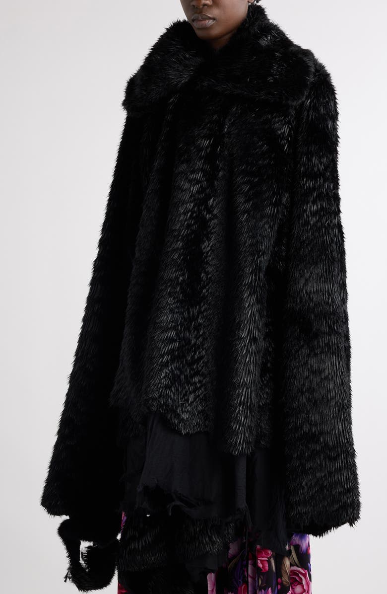 Balenciaga Deconstructed Asymmetric Faux Fur Jacket, Alternate, color,