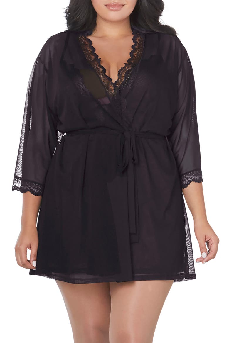 Mesh Chemise, Robe & G-String Set, Main, color, BLACK
