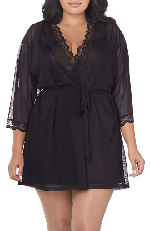Mesh Chemise, Robe & G-String Set (Plus Size)