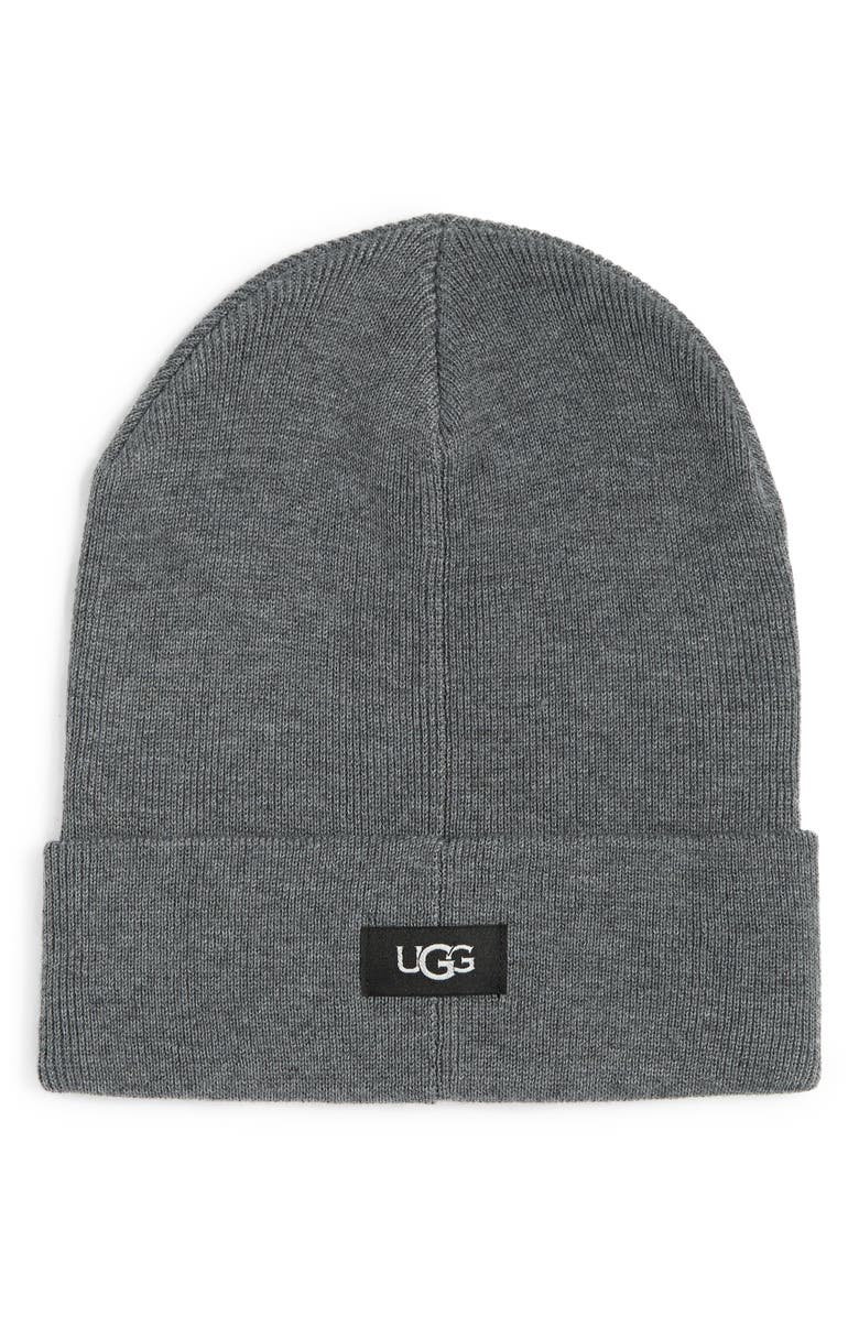 UGG<sup>®</sup> Logo Knit Cuff Beanie, Alternate, color, Charcoal
