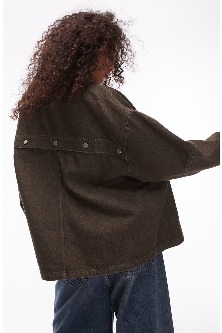Oversize Corduroy Collar Denim Jacket, Alternate, color, BROWN