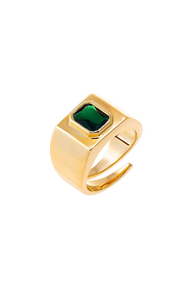 Bezel Baguette Square Signet Adjustable Pinky Ring, Main, color, Green