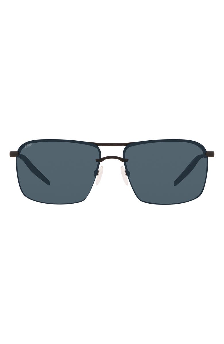 Costa Del Mar 62mm Oversize Rimless Rectangular Sunglasses, Main, color, Matte Black/ Gray