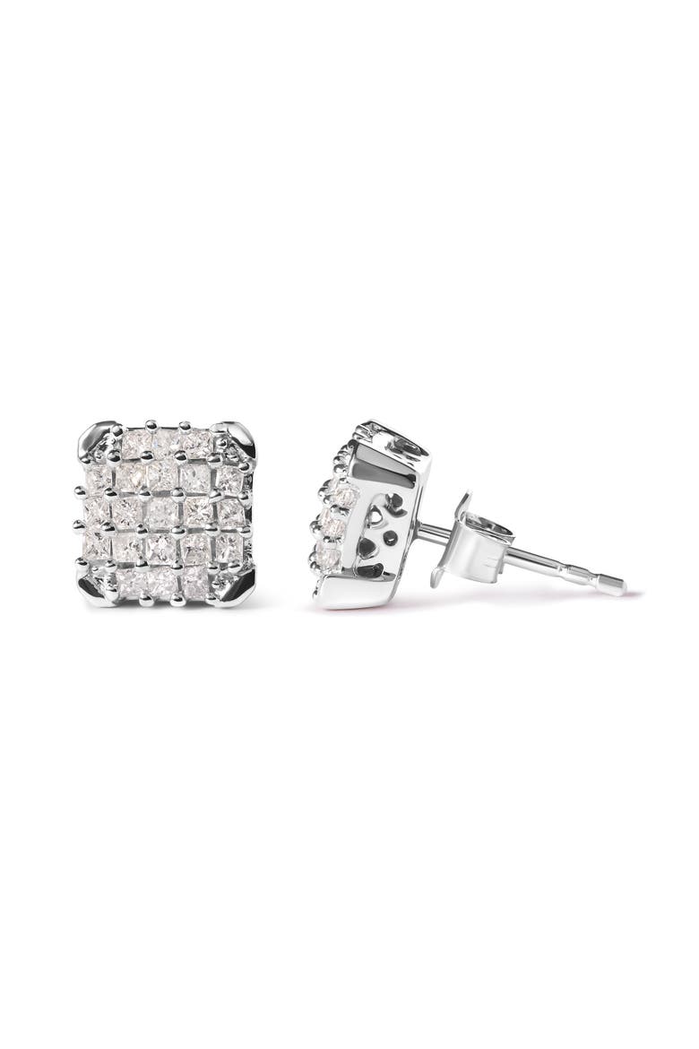 10K White Gold 3/4 Cttw Princess Diamond Composite Open Frame Stud Earrings, Alternate, color, White