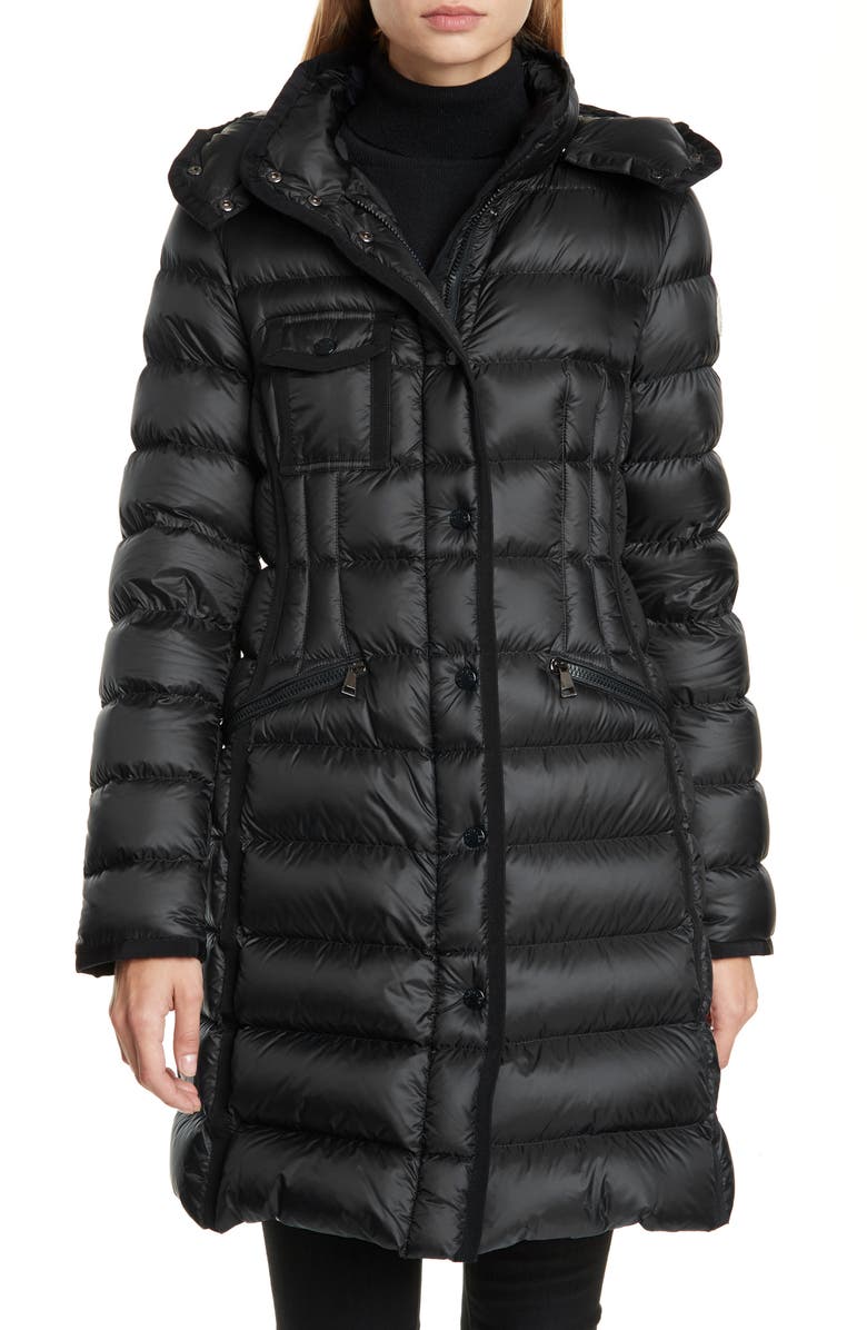 Moncler Hermine Grosgrain Trim Quilted Down Puffer Coat, Main, color, 