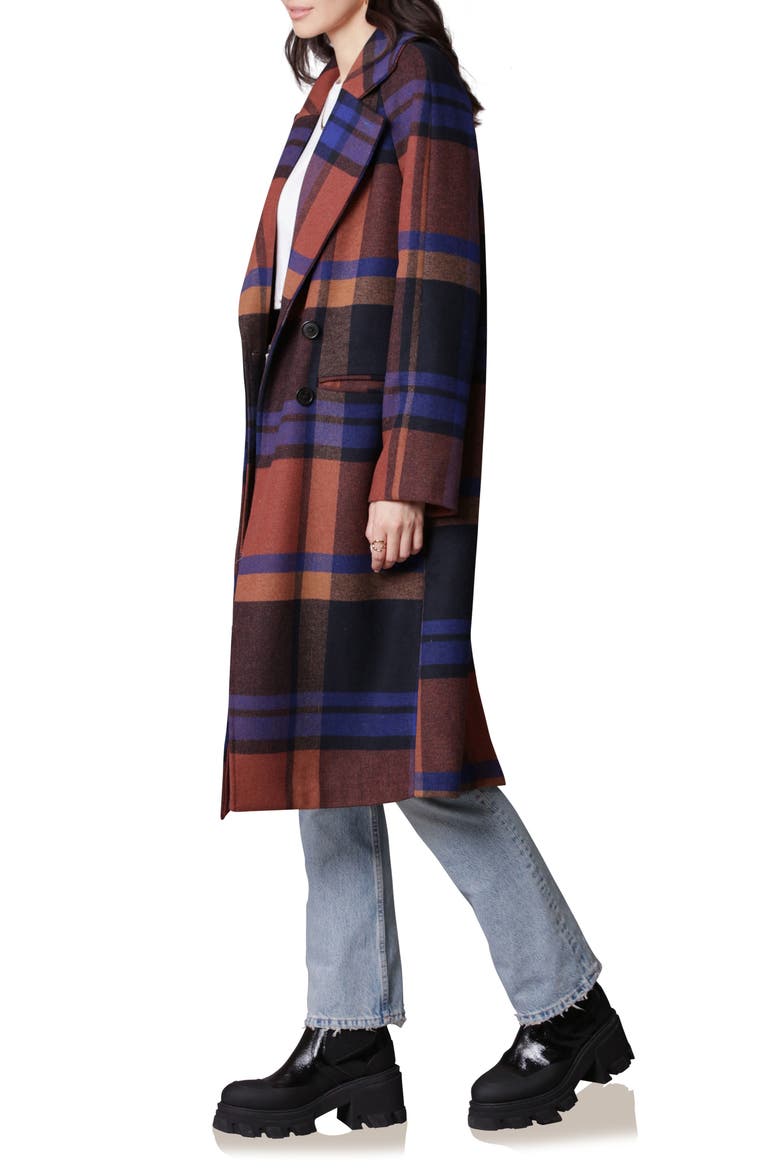 Walker Relaxed Fit Plaid Coat, Alternate, color, NAVY/ RUST PLAID