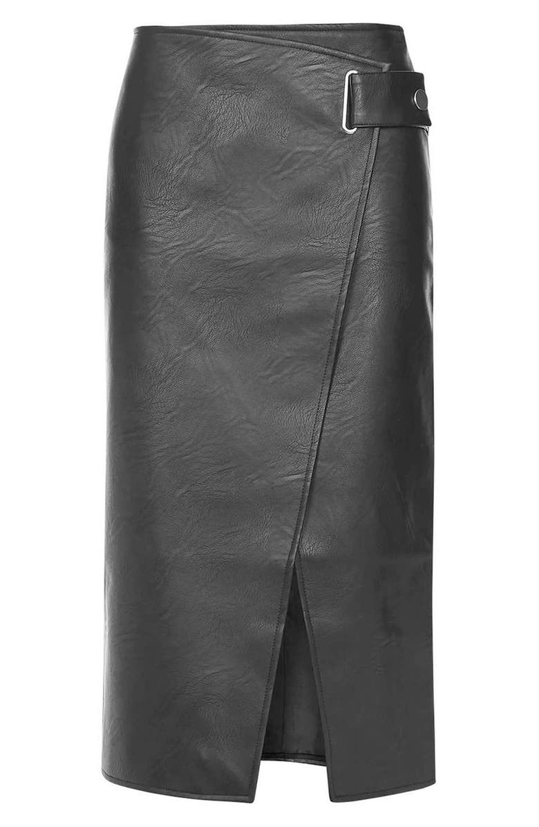 Topshop Faux Leather Wrap Midi Skirt, Alternate, color, 