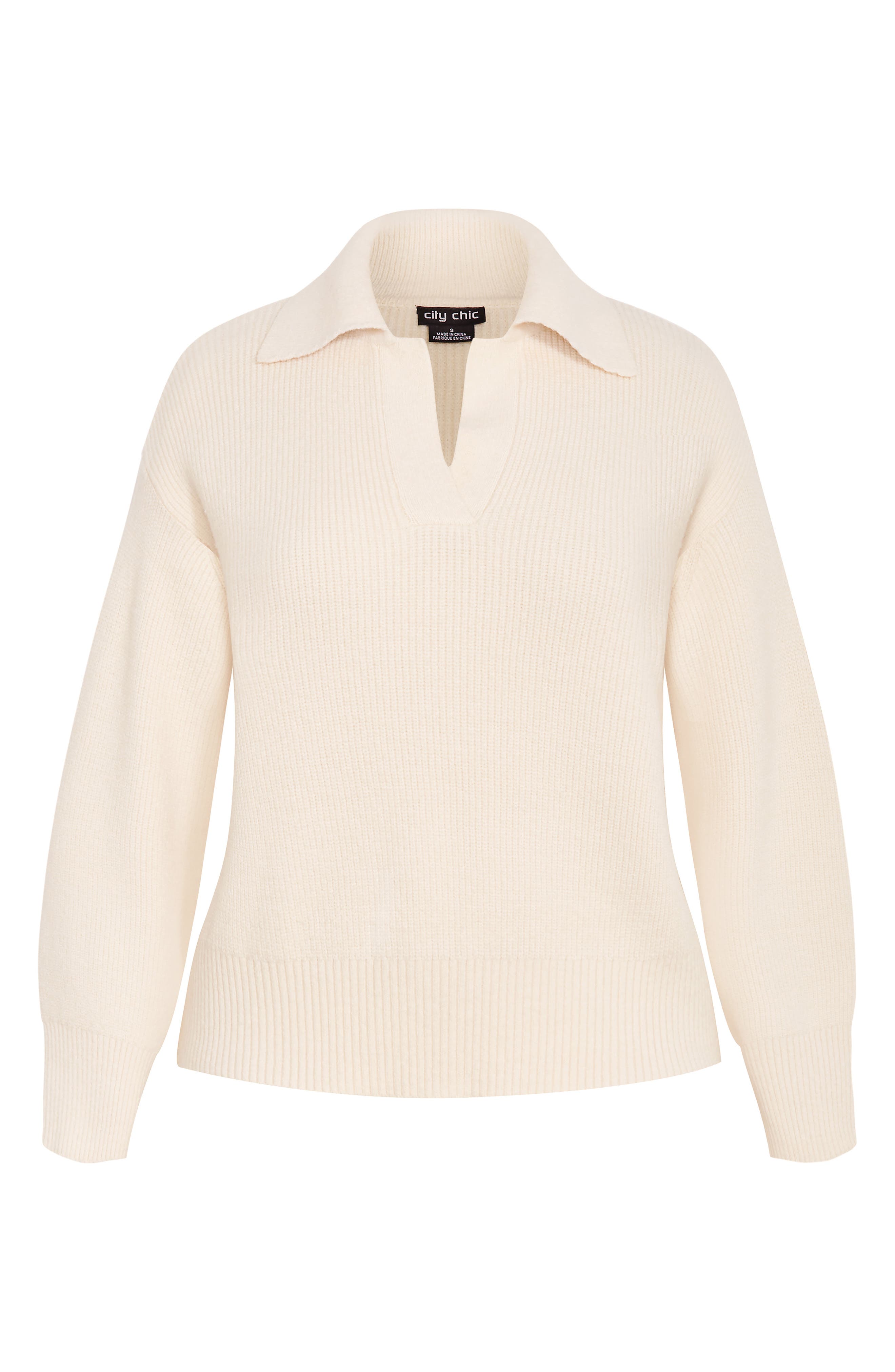 City Chic Opal Spread Collar Sweater In Neutral