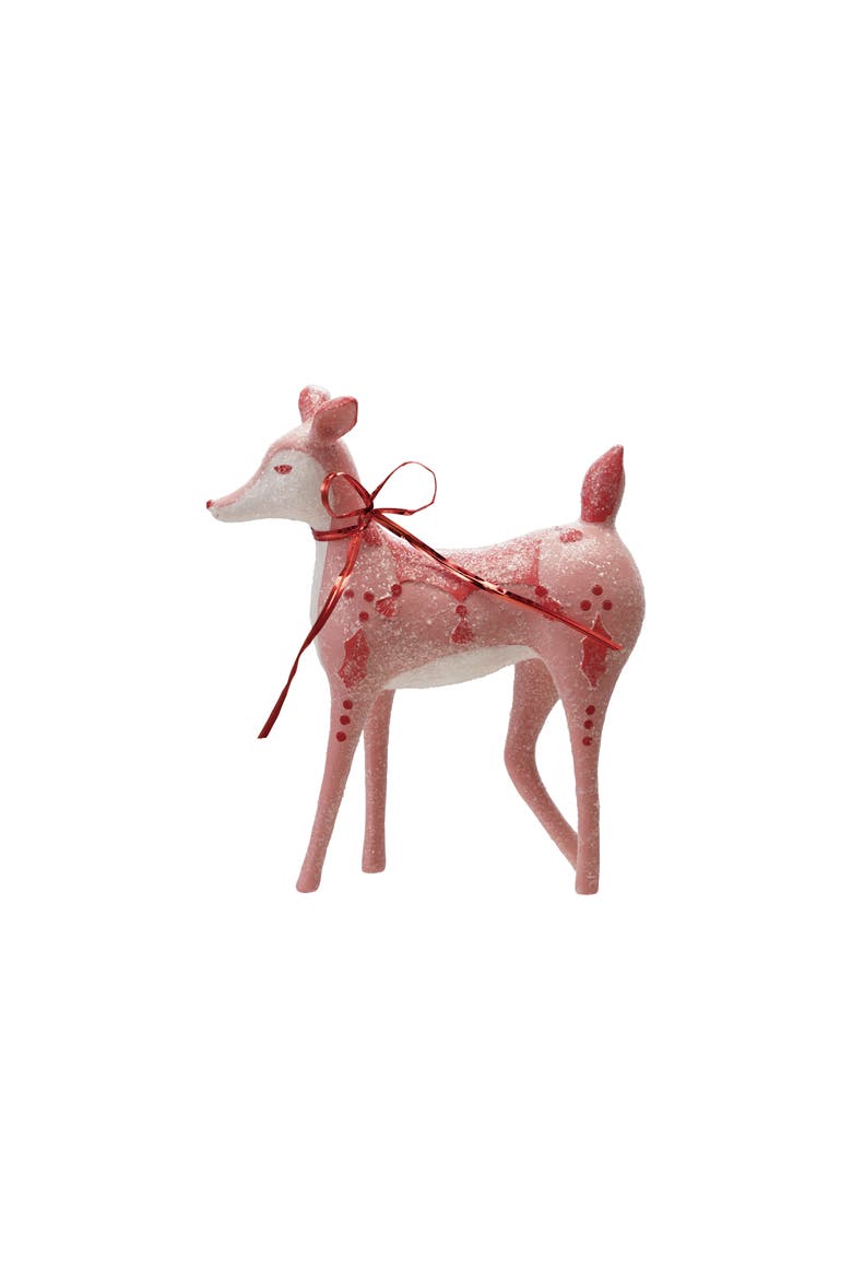 Resin Deer with Wire Ribbon, Pink, Red & White, Main, color, Pink & Red