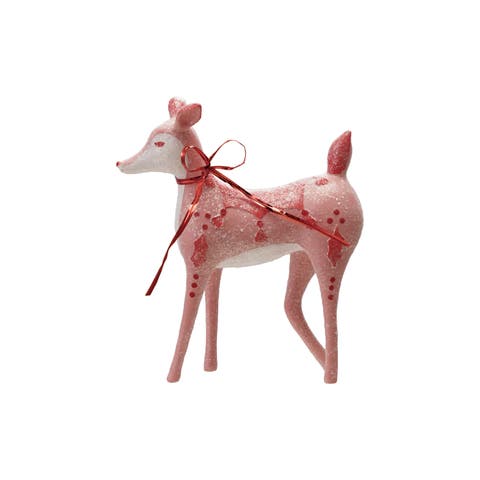 Resin Deer with Wire Ribbon, Pink, Red & White