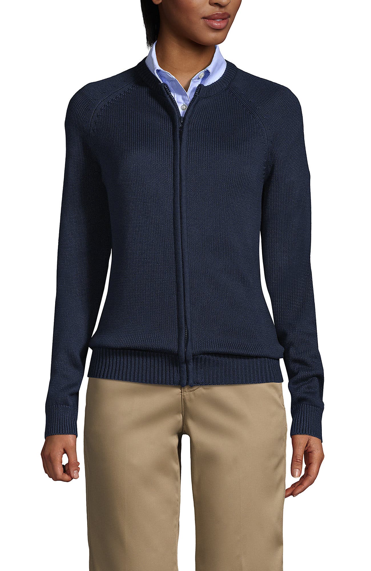 School Uniform Cotton Modal Zip-front Cardigan Sweater
