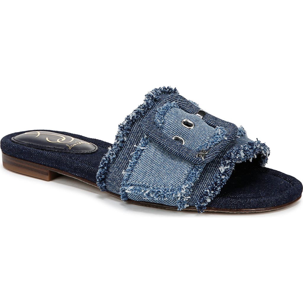 Sam Edelman Bambi Fray Denim Buckle Slide Sandal In Blue
