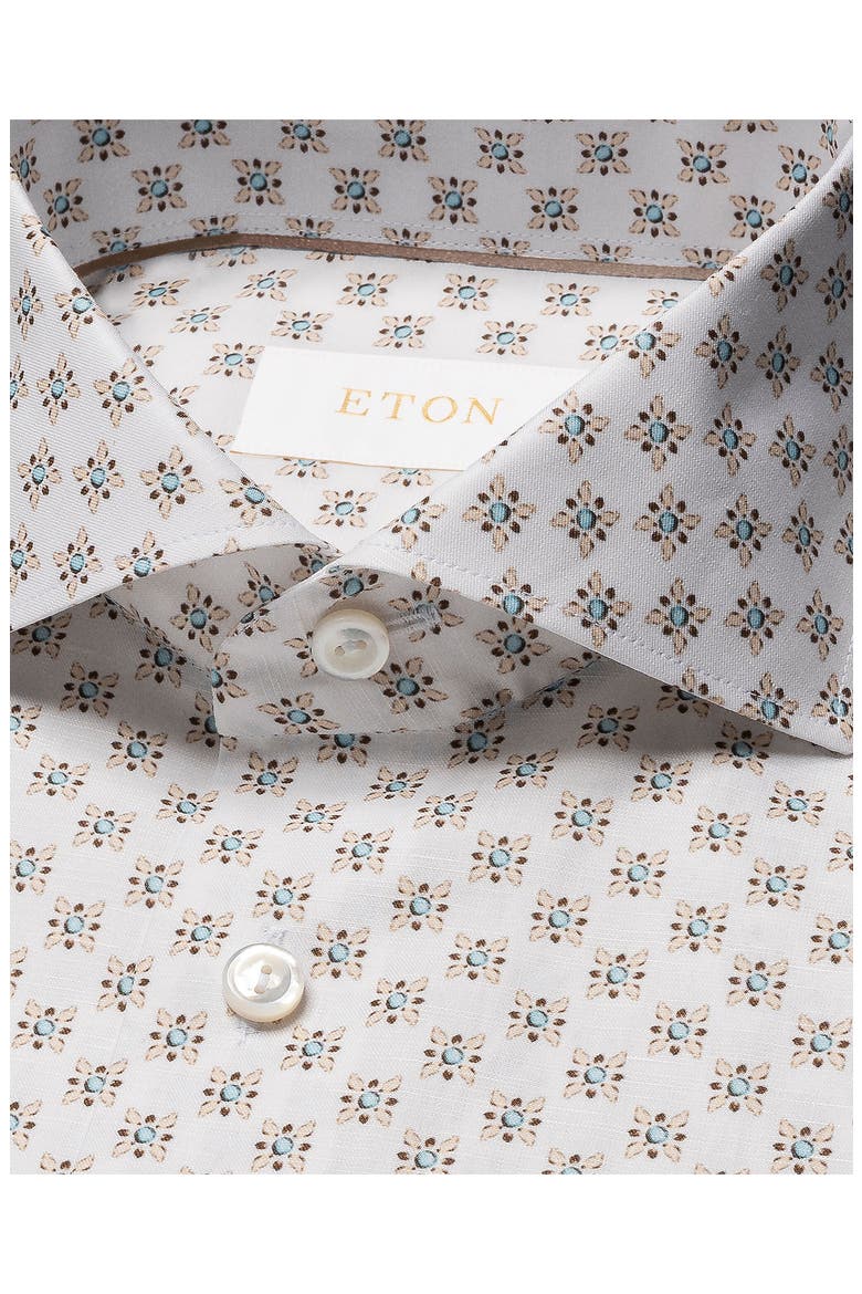 Contemporary Fit Geometric Cotton & Linen Blend Dress Shirt, Alternate, color, BLUE