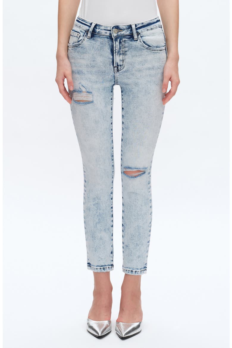 Kelly Ripped Mid Rise Crop Skinny Jeans, Main, color, LIGHT BLUE