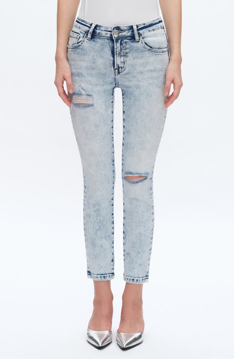 Kelly Ripped Mid Rise Crop Skinny Jeans