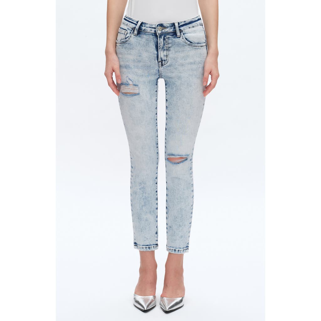 Bayeas Kelly Ripped Mid Rise Crop Skinny Jeans In Blue