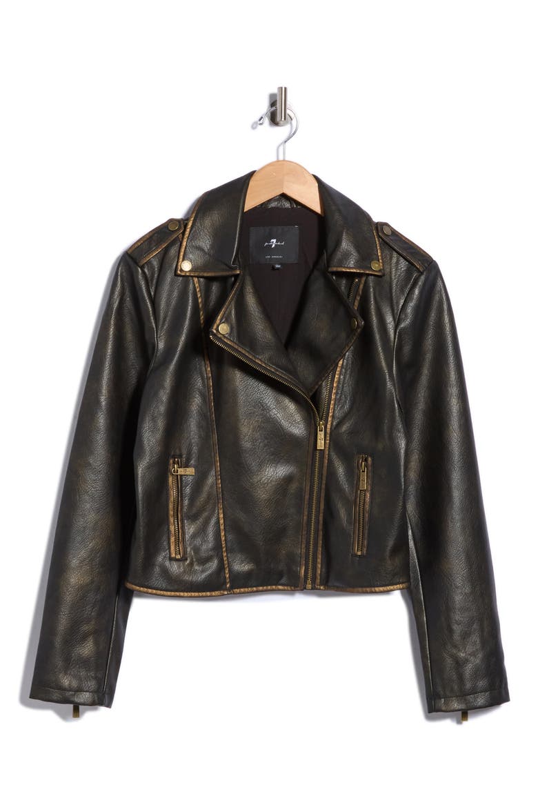 Faux Leather Moto Jacket, Main, color, BLACK-GOLD