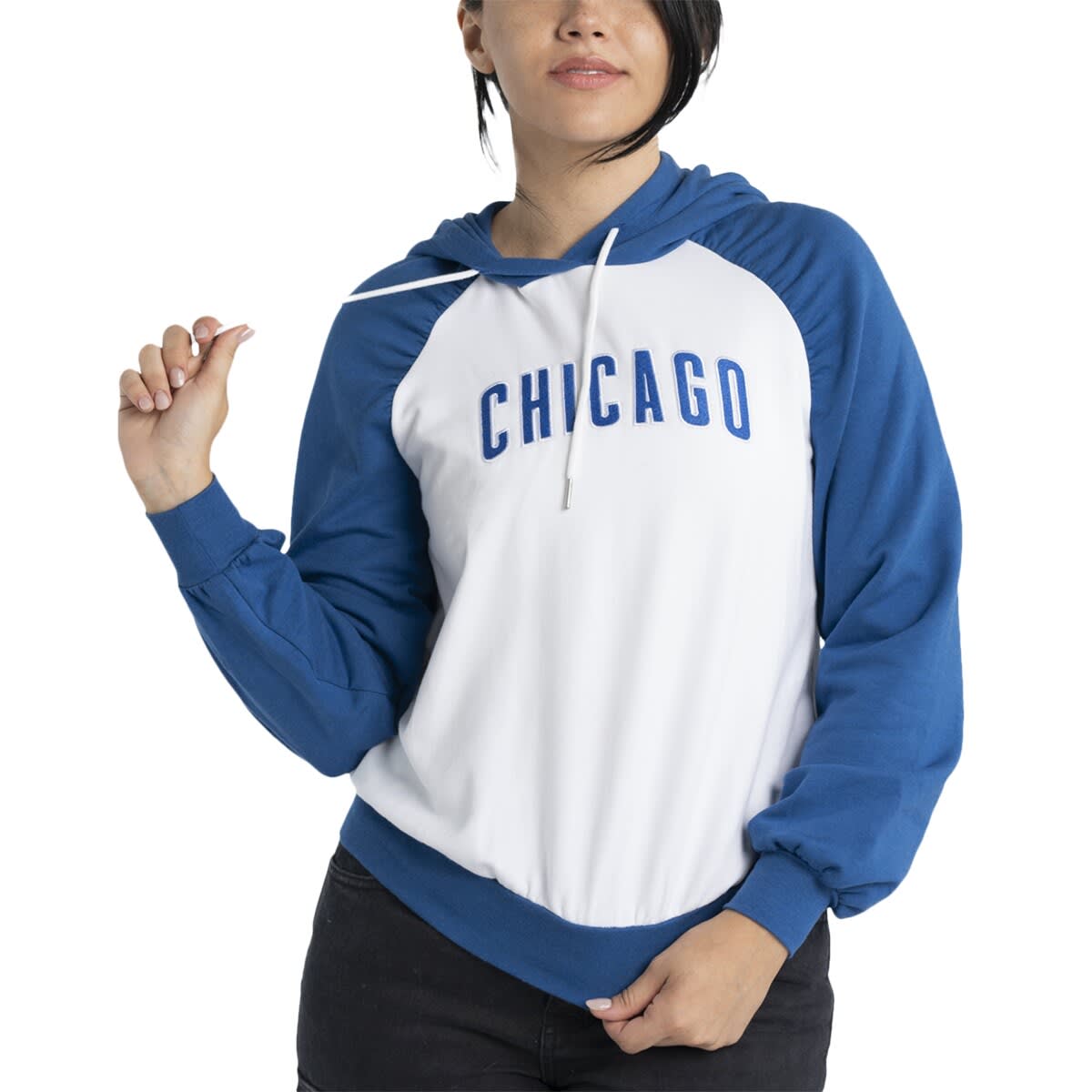 Women's Lusso White Chicago Cubs Marlowe Tri-blend Raglan Pullover Hoodie