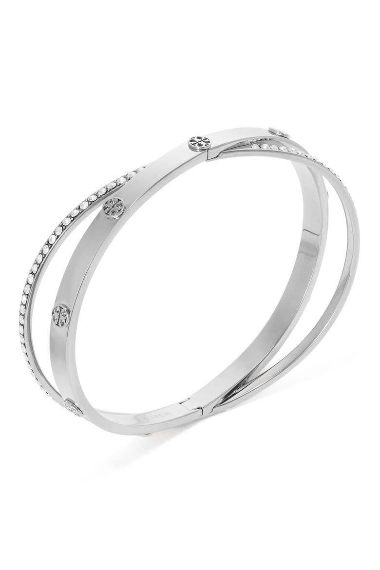 Icon Pave Crossover Bracelet, Alternate, color, TORY SILVER / CRYSTAL