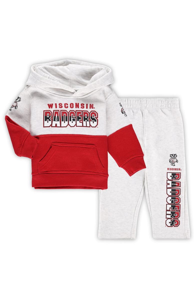 Infant Heather Gray/Red Wisconsin Badgers Playmaker Pullover Hoodie & Pants Set, Alternate, color, Heather Gray