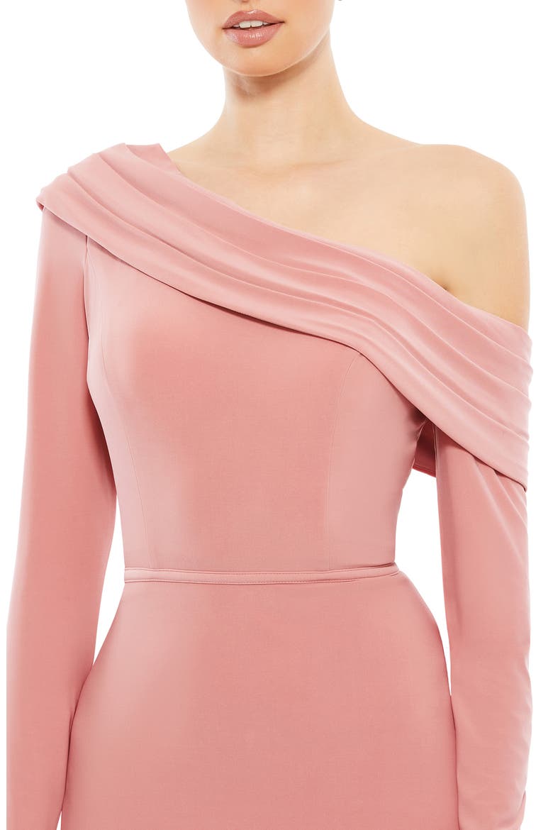 One-Shoulder Jersey Trumpet Gown, Alternate, color, ROSE GOLD
