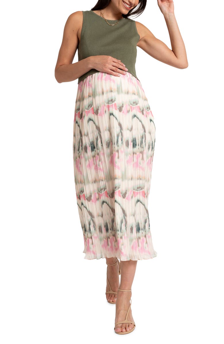 Seraphine Sleeveless Knit & Chiffon Maternity/Nursing Dress, Main, color, 