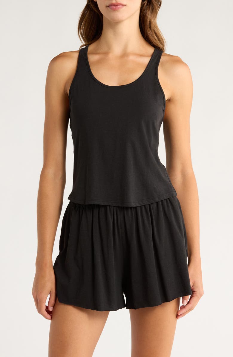 Lunya Organic Pima Cotton Curve Hem Tank, Main, color, Immersed Black