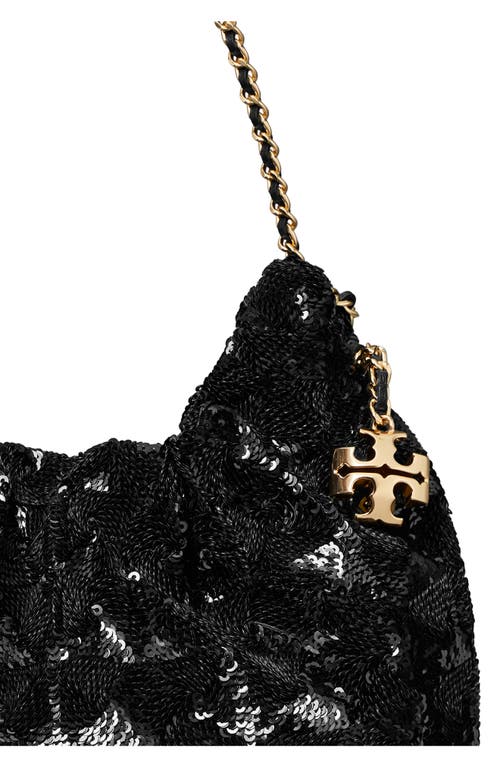 Tory Burch Mini Fleming Sequin Hobo Bag In Black