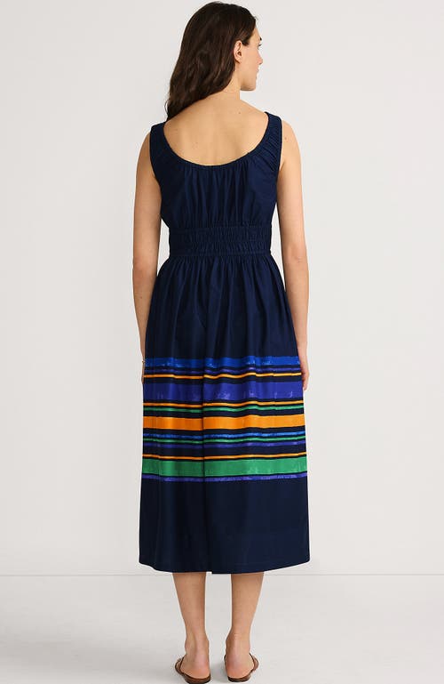 LANDS' END LANDS' END SLEEVELESS POPLIN SMOCKED MIDI DRESS 