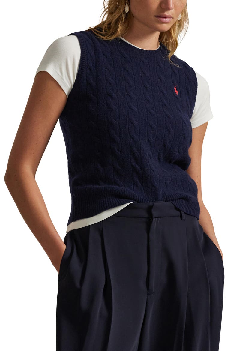 Wool & Cashmere Cable Vest, Main, color, HUNTER NAVY
