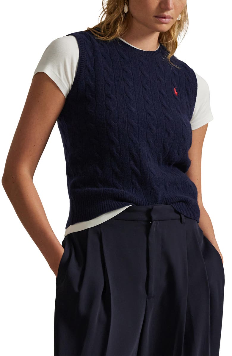Polo Ralph Lauren Wool & Cashmere Cable Vest, Main, color, Hunter Navy