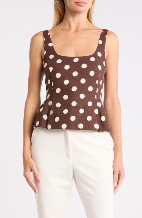 Polka Dot Print Peplum Top