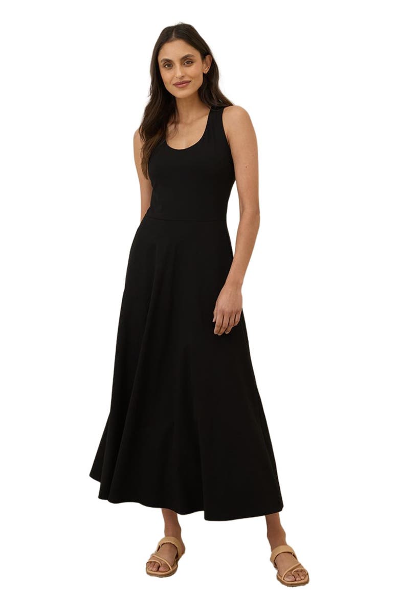 Pact Organic Cotton Fit & Flare Open Back Maxi Dress, Main, color, Black