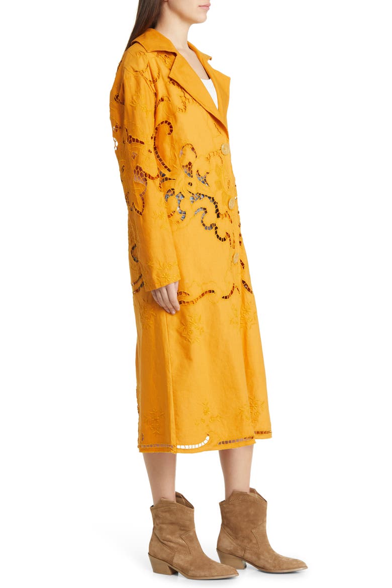 Susanna Eyelet Cotton & Linen Coat, Alternate, color, MUSTARD