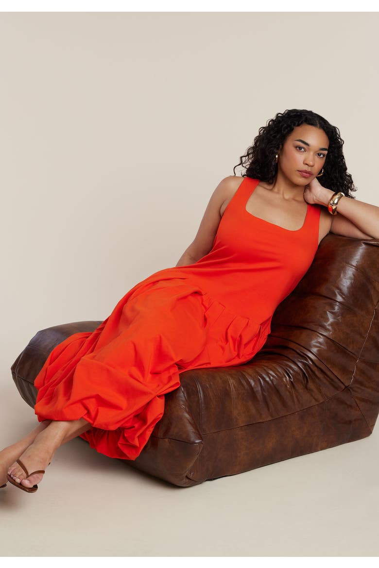 Drop-Waist Bubble Maxi Dress, Alternate, color, DEEP POPPY