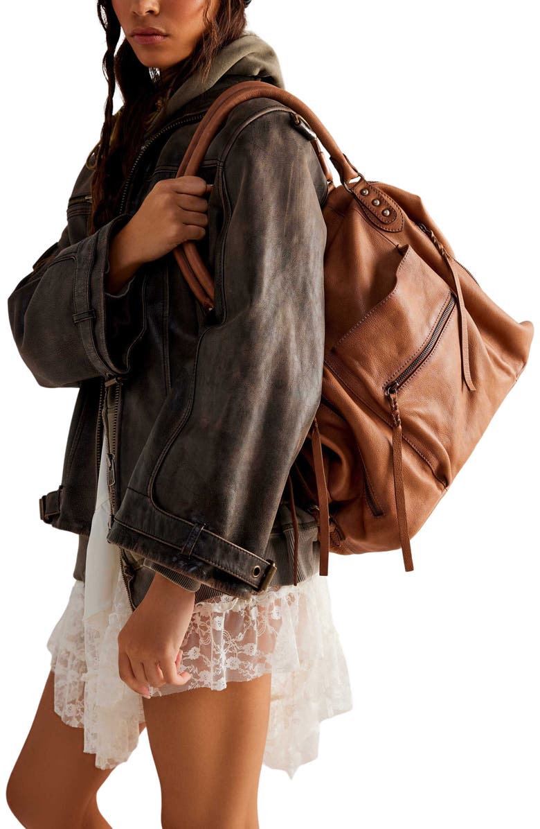 Free People We The Free Emerson Lambskin Leather Tote, Alternate, color, Saddle