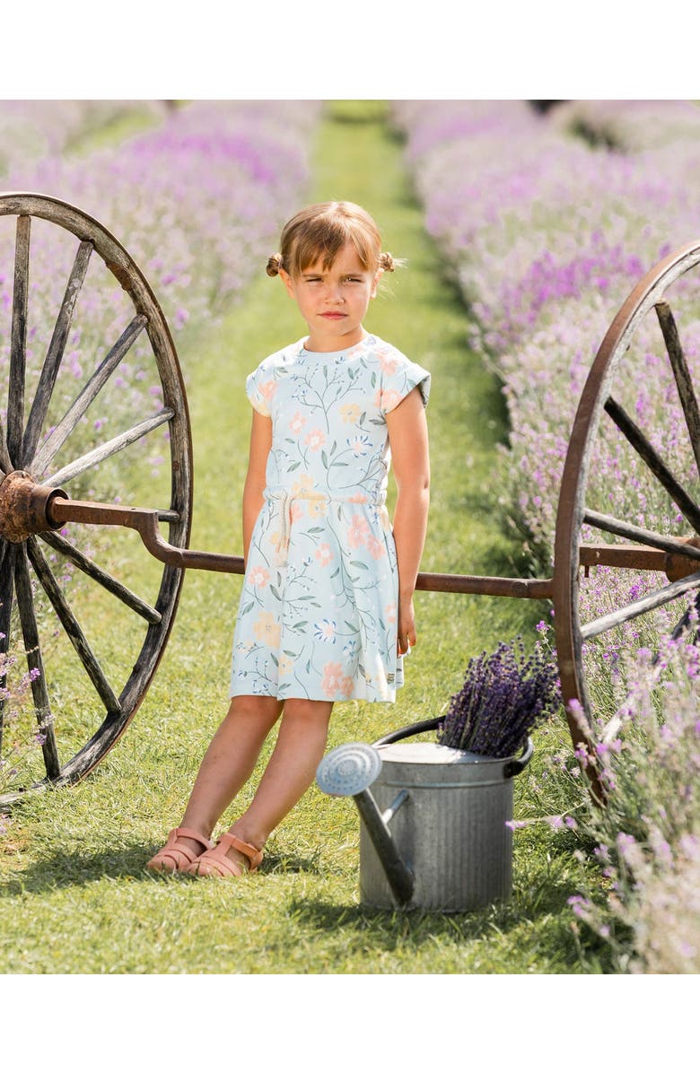 Deux par Deux Girl's French Terry Dress Baby Blue With Printed Romantic Flower, Alternate, color, 
