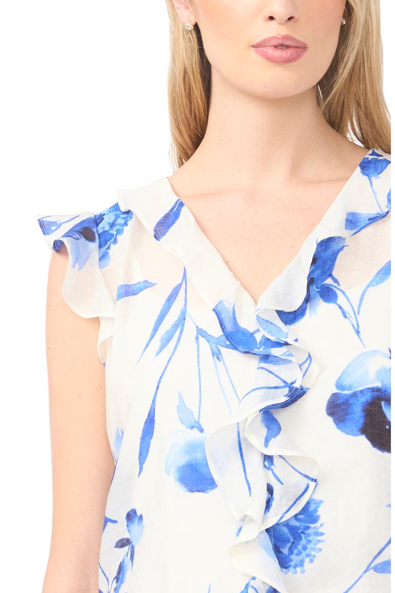 Floral Ruffle Trim Flutter Sleeve Top, Alternate, color, DAZZLING BLUE