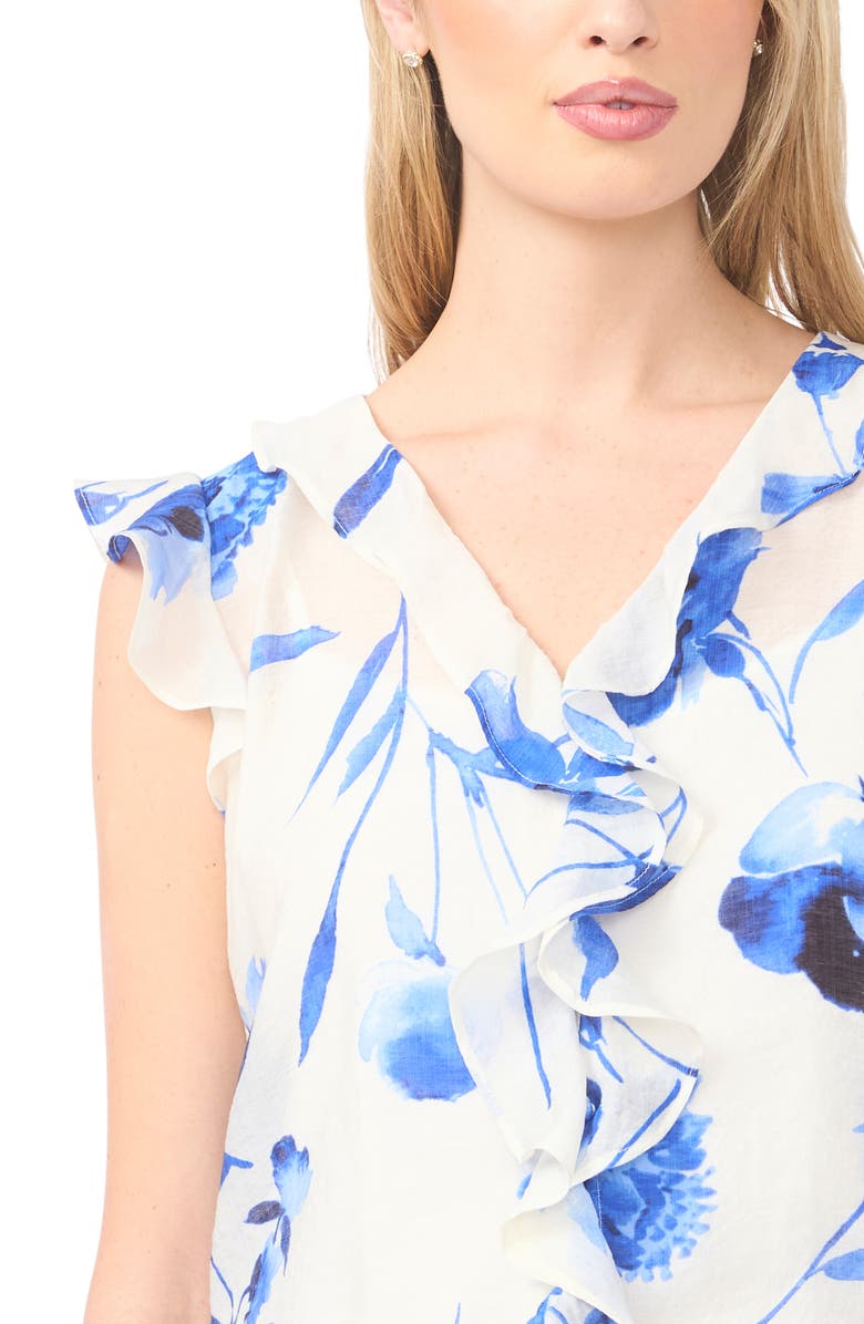 Halogen<sup>®</sup> Floral Ruffle Trim Flutter Sleeve Top, Alternate, color, Dazzling Blue