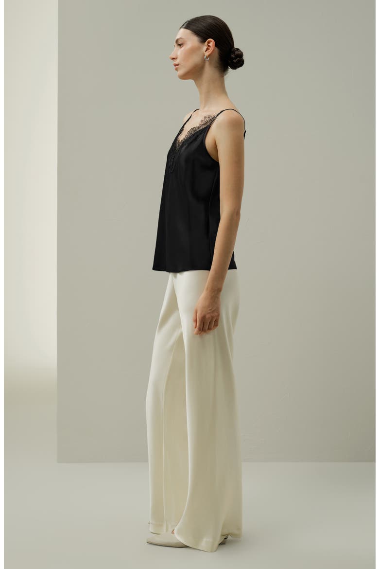Women's Bias Cut Lace-Trimmed Silk Camisole, Alternate, color, Black